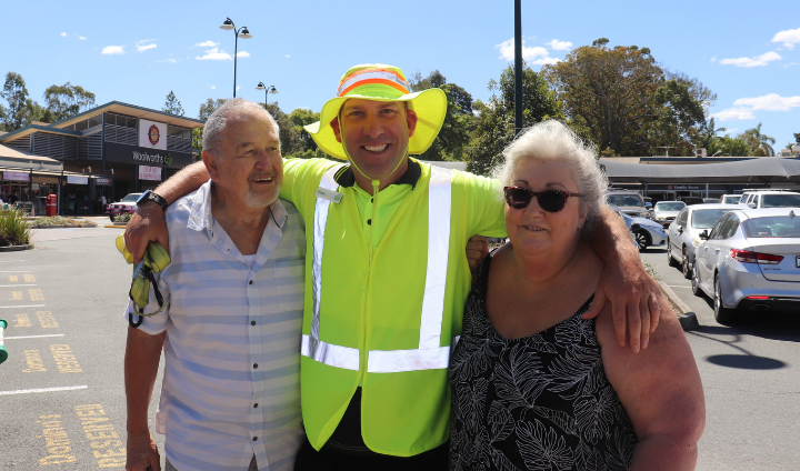 Dave with his parents outside Woolworths